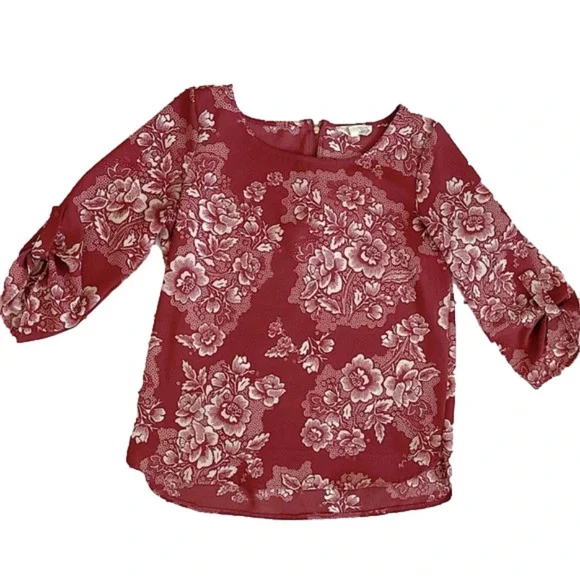 Pink Rose Floral 3/4 Sleeve Blouse - Picture 2 of 10